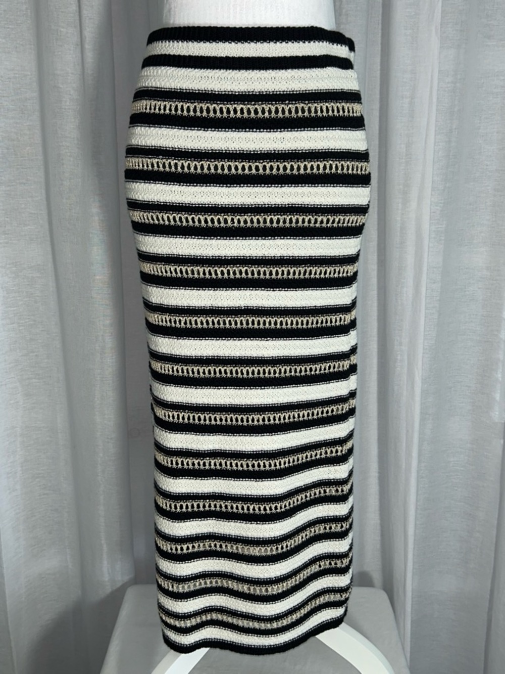 Nine West Black and White Striped Knit Maxi Skirt